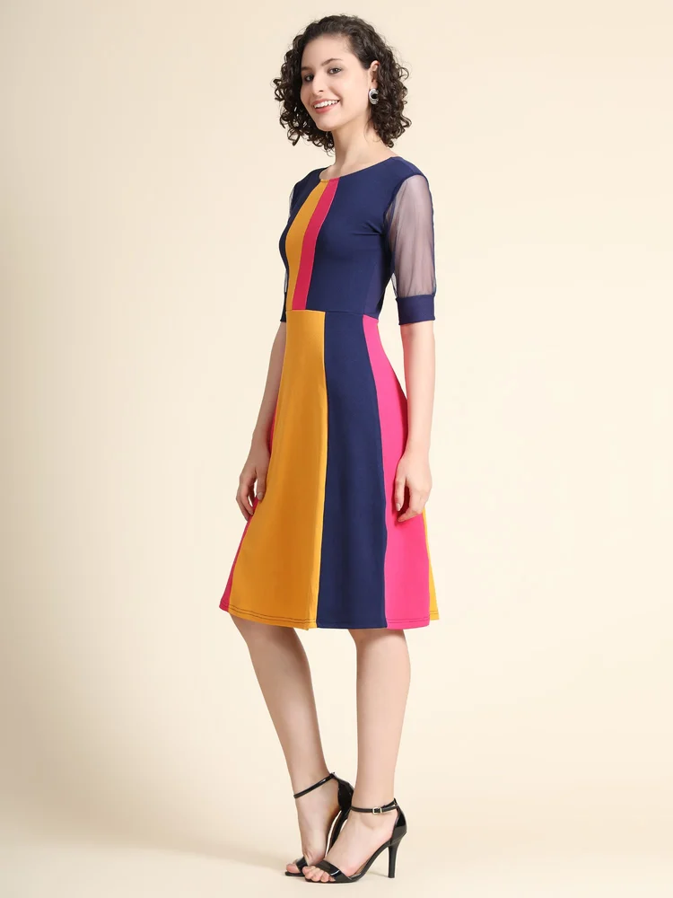 Vibrant Colorblock A-Line Dress - Image 2