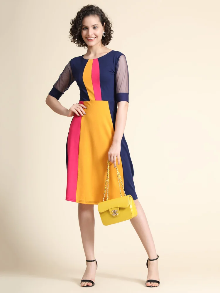 Vibrant Colorblock A-Line Dress - Image 3