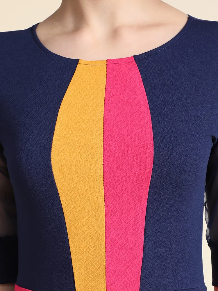 Vibrant Colorblock A-Line Dress - Image 4