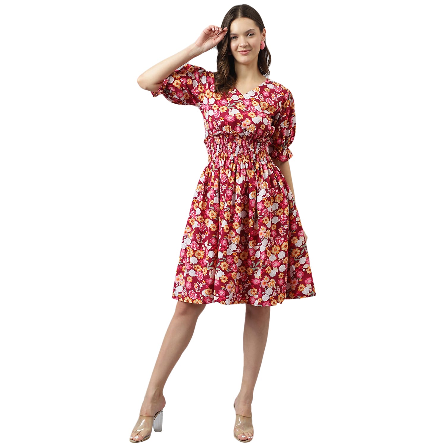 Boho Bloom Puff Sleeve Empire Dress - Image 7
